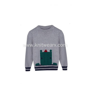 Boy's Knitted Jacquard Castle Crew Neck Pullover